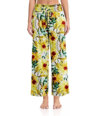 Women's Palazzo Lounge Pants Casual High Waist Drawstring Wide Leg Pants Cropped Trousers with Pocket 27"Inseam C11 Sunflower...