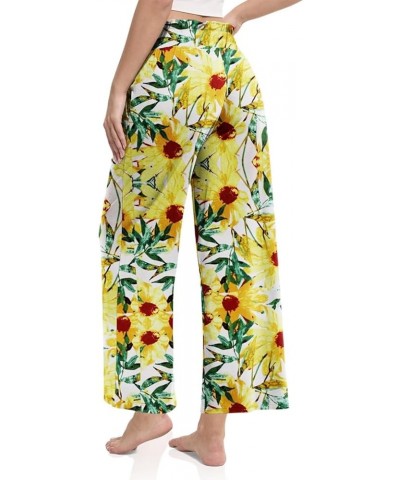 Women's Palazzo Lounge Pants Casual High Waist Drawstring Wide Leg Pants Cropped Trousers with Pocket 27"Inseam C11 Sunflower...