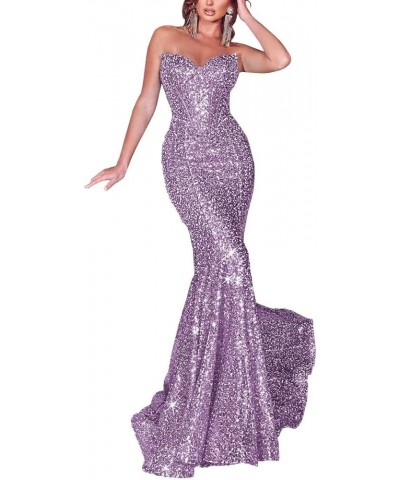 Sequins Prom Dress Long Corset Formal Evening Party Gowns Sparkly Mermaid V-Neck Homecoming Dress for Women Light Purple $36....