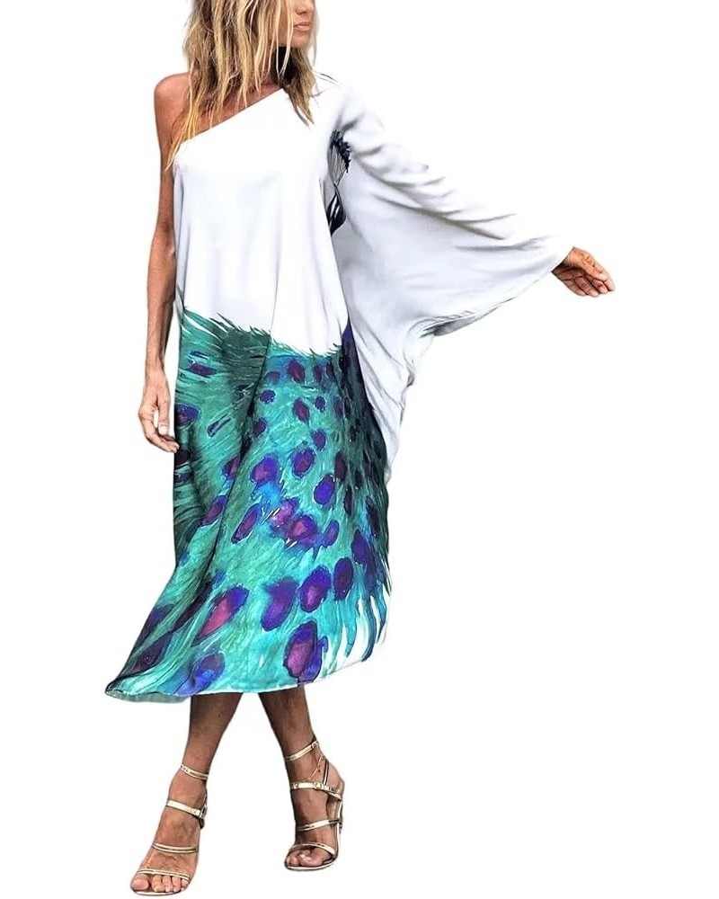 Womens Beach Coverup Dress Floral Print One Shoulder Kaftan Swimwear Maxi Dresses Dark Green $13.64 Swimsuits