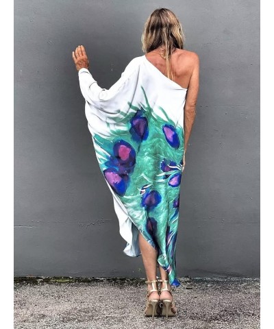 Womens Beach Coverup Dress Floral Print One Shoulder Kaftan Swimwear Maxi Dresses Dark Green $13.64 Swimsuits