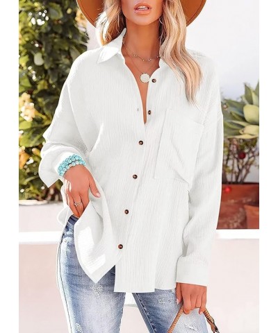 Womens Color Block Button Down Shirts Long Sleeve Oversized Boyfriend Blouses Top White $15.95 Blouses