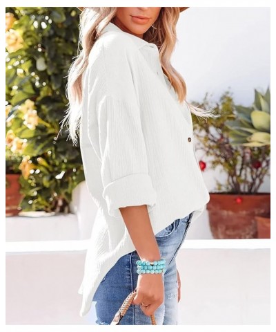 Womens Color Block Button Down Shirts Long Sleeve Oversized Boyfriend Blouses Top White $15.95 Blouses