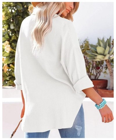 Womens Color Block Button Down Shirts Long Sleeve Oversized Boyfriend Blouses Top White $15.95 Blouses