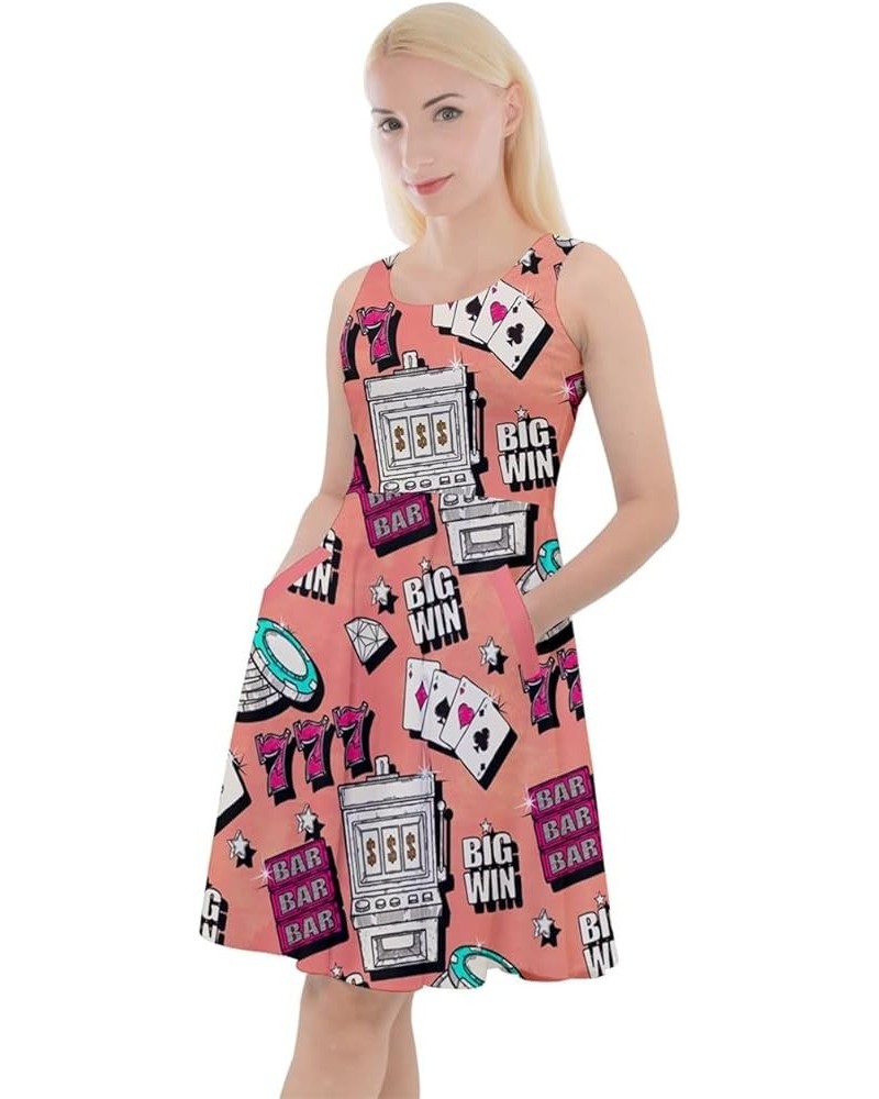 Womens Dress with Pockets Robots Pixeled Cartoon Cosplay Halloween Ghost Pattern Party Skater Dress, XS-5XL Peach Pink $18.55...