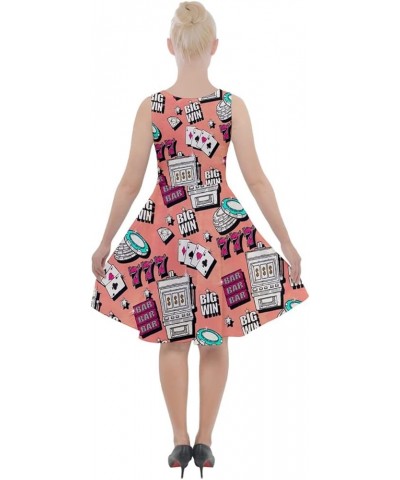 Womens Dress with Pockets Robots Pixeled Cartoon Cosplay Halloween Ghost Pattern Party Skater Dress, XS-5XL Peach Pink $18.55...