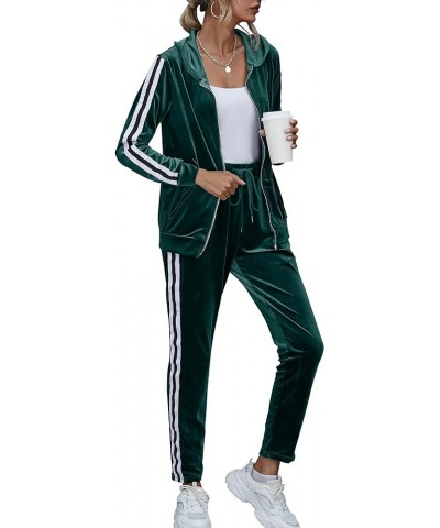 Two Pieces Outfits for Women Solid Casual Velour Tracksuit Sweatsuits Jogger Set 01 Dark Green $20.64 Activewear