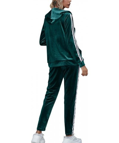 Two Pieces Outfits for Women Solid Casual Velour Tracksuit Sweatsuits Jogger Set 01 Dark Green $20.64 Activewear