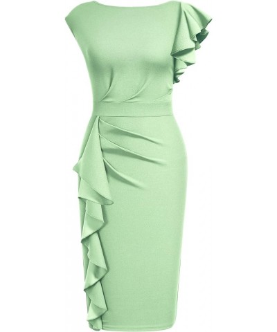 Women's Pinup Vintage Ruffle Sleeves Cocktail Party Pencil Dress A1-light Green $20.68 Dresses