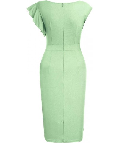 Women's Pinup Vintage Ruffle Sleeves Cocktail Party Pencil Dress A1-light Green $20.68 Dresses