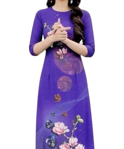 Hoadinh Ao Dai Vietnamese Traditional Dress Makes Woman Elegant and Beautiful. Soft, Stretchy Japanese Silk 3D Print Pattern....