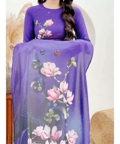 Hoadinh Ao Dai Vietnamese Traditional Dress Makes Woman Elegant and Beautiful. Soft, Stretchy Japanese Silk 3D Print Pattern....