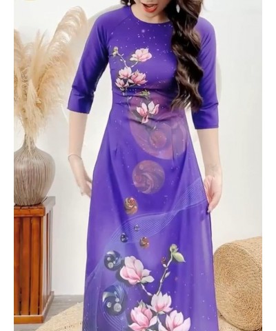 Hoadinh Ao Dai Vietnamese Traditional Dress Makes Woman Elegant and Beautiful. Soft, Stretchy Japanese Silk 3D Print Pattern....