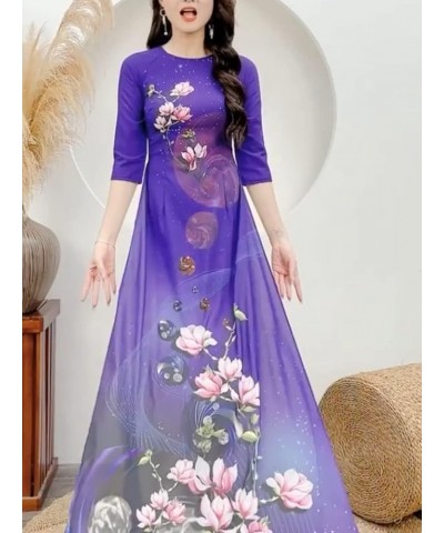 Hoadinh Ao Dai Vietnamese Traditional Dress Makes Woman Elegant and Beautiful. Soft, Stretchy Japanese Silk 3D Print Pattern....