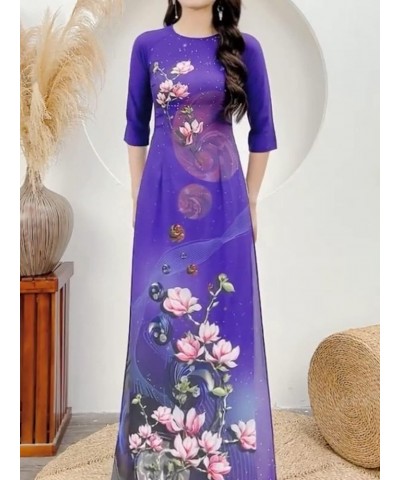 Hoadinh Ao Dai Vietnamese Traditional Dress Makes Woman Elegant and Beautiful. Soft, Stretchy Japanese Silk 3D Print Pattern....