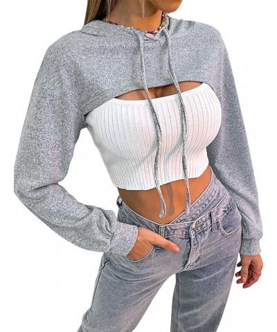 Women Long Sleeve Cropped Super Crop Top Hoodies Sweatshirt Aesthetic Punk Hip Hop Dance Sexy Rave Cloth Light Grey $11.39 Ho...