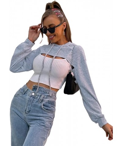 Women Long Sleeve Cropped Super Crop Top Hoodies Sweatshirt Aesthetic Punk Hip Hop Dance Sexy Rave Cloth Light Grey $11.39 Ho...