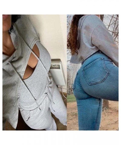 Women Long Sleeve Cropped Super Crop Top Hoodies Sweatshirt Aesthetic Punk Hip Hop Dance Sexy Rave Cloth Light Grey $11.39 Ho...