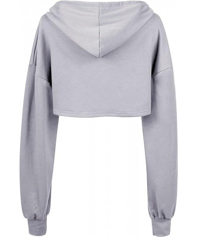 Women Long Sleeve Cropped Super Crop Top Hoodies Sweatshirt Aesthetic Punk Hip Hop Dance Sexy Rave Cloth Light Grey $11.39 Ho...