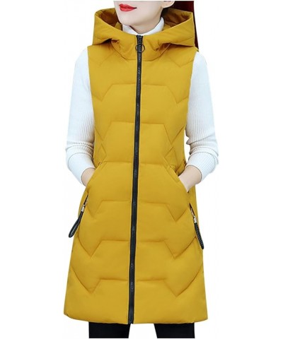 Yowein? Women's Winter Padded Long Vest Coat Outerwear with Pockets Faux Down Filled Hooded Vest for Fall and Winter Yellow $...