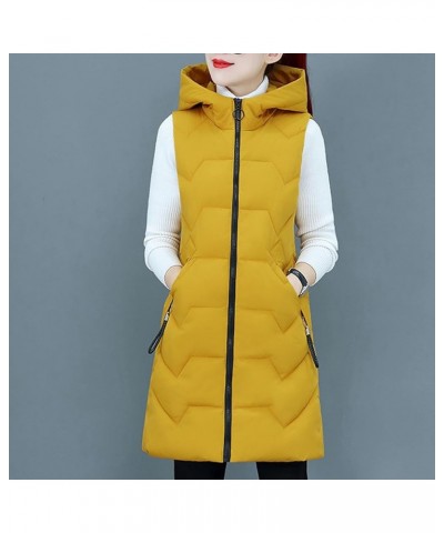 Yowein? Women's Winter Padded Long Vest Coat Outerwear with Pockets Faux Down Filled Hooded Vest for Fall and Winter Yellow $...