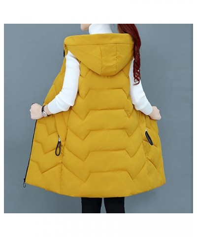 Yowein? Women's Winter Padded Long Vest Coat Outerwear with Pockets Faux Down Filled Hooded Vest for Fall and Winter Yellow $...