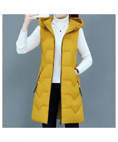 Yowein? Women's Winter Padded Long Vest Coat Outerwear with Pockets Faux Down Filled Hooded Vest for Fall and Winter Yellow $...