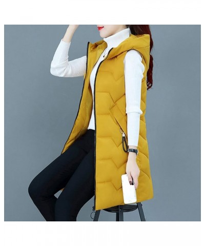 Yowein? Women's Winter Padded Long Vest Coat Outerwear with Pockets Faux Down Filled Hooded Vest for Fall and Winter Yellow $...