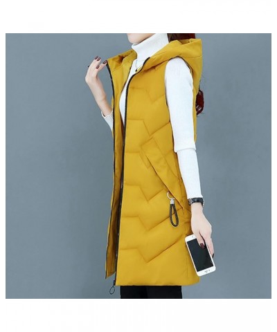 Yowein? Women's Winter Padded Long Vest Coat Outerwear with Pockets Faux Down Filled Hooded Vest for Fall and Winter Yellow $...