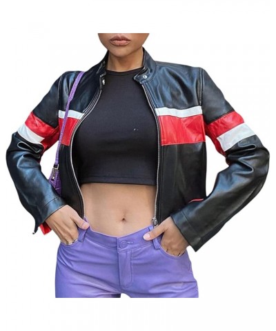 Women Faux Leather Jacket Y2K Zip Up Motorcycle Jackets Oversized PU Leather Blazer Outwear Streetwear Q-red $14.10 Jackets