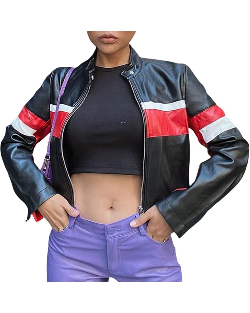 Women Faux Leather Jacket Y2K Zip Up Motorcycle Jackets Oversized PU Leather Blazer Outwear Streetwear Q-red $14.10 Jackets