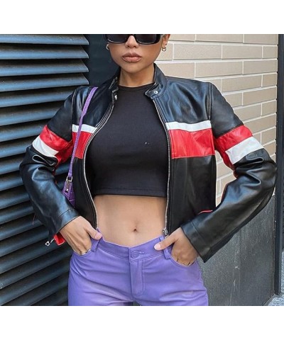 Women Faux Leather Jacket Y2K Zip Up Motorcycle Jackets Oversized PU Leather Blazer Outwear Streetwear Q-red $14.10 Jackets