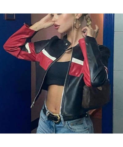 Women Faux Leather Jacket Y2K Zip Up Motorcycle Jackets Oversized PU Leather Blazer Outwear Streetwear Q-red $14.10 Jackets