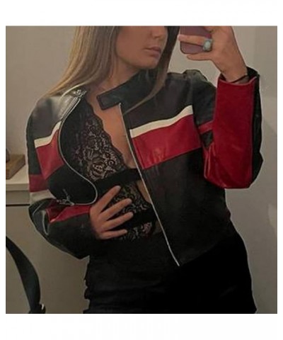 Women Faux Leather Jacket Y2K Zip Up Motorcycle Jackets Oversized PU Leather Blazer Outwear Streetwear Q-red $14.10 Jackets