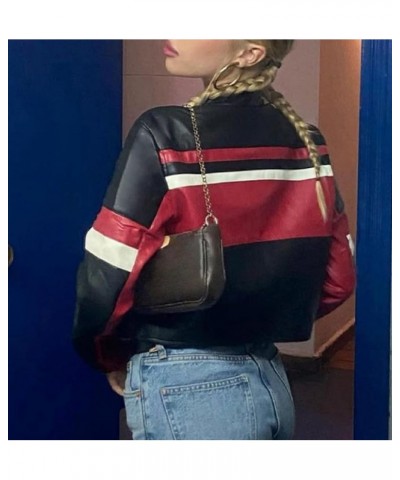 Women Faux Leather Jacket Y2K Zip Up Motorcycle Jackets Oversized PU Leather Blazer Outwear Streetwear Q-red $14.10 Jackets