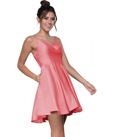 Women's Short Homecoming Dresses with Pockets A Line Ruched Satin Formal Prom Cocktail Gowns Coral $29.99 Dresses