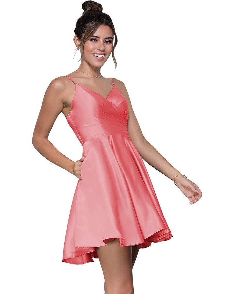 Women's Short Homecoming Dresses with Pockets A Line Ruched Satin Formal Prom Cocktail Gowns Coral $29.99 Dresses