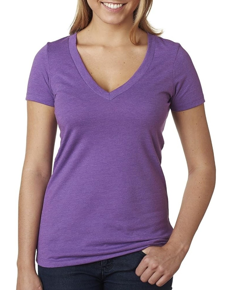 Baby Rib Knit Short Sleeve Deep V-Neck T-Shirt Purple Berry $10.71 T-Shirts