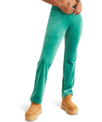 Women's Rib Waist Velour Pants with Drawcord Jade Green $33.26 Pants