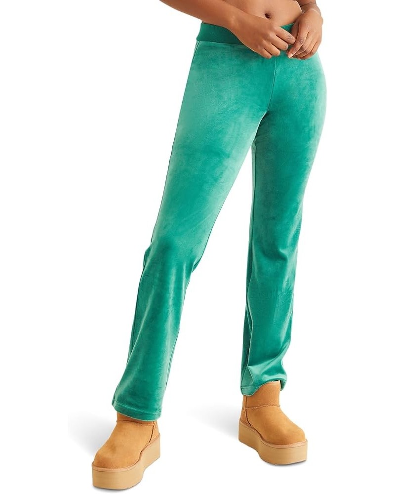 Women's Rib Waist Velour Pants with Drawcord Jade Green $33.26 Pants