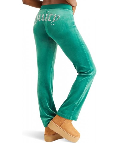 Women's Rib Waist Velour Pants with Drawcord Jade Green $33.26 Pants