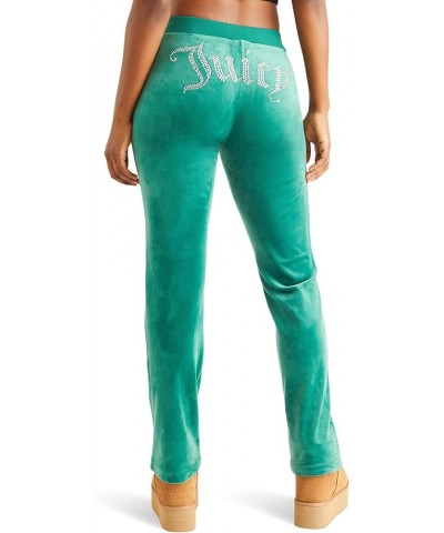 Women's Rib Waist Velour Pants with Drawcord Jade Green $33.26 Pants