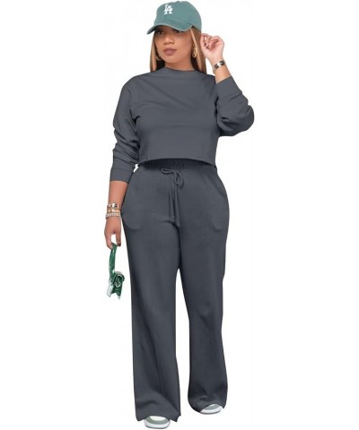 Women's Two Piece Outfits Casual Sweatsuit Long Sleeve Pullover Sweatshirt with Loose Pants Sets Tracksuits Gray $18.35 Activ...