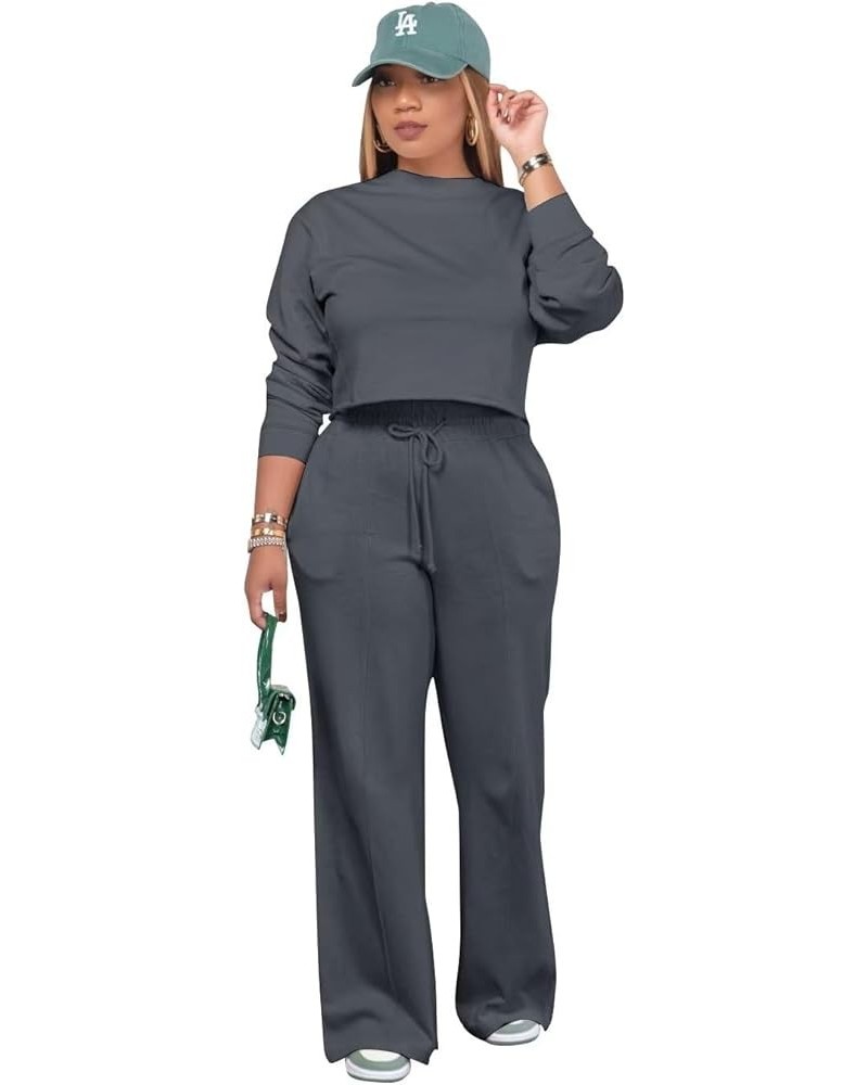 Women's Two Piece Outfits Casual Sweatsuit Long Sleeve Pullover Sweatshirt with Loose Pants Sets Tracksuits Gray $18.35 Activ...