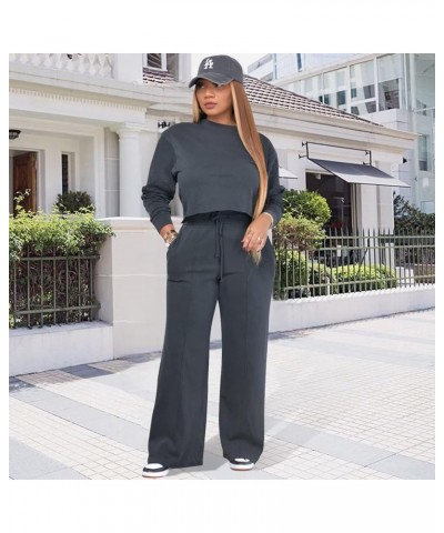 Women's Two Piece Outfits Casual Sweatsuit Long Sleeve Pullover Sweatshirt with Loose Pants Sets Tracksuits Gray $18.35 Activ...