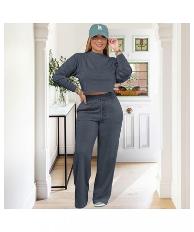 Women's Two Piece Outfits Casual Sweatsuit Long Sleeve Pullover Sweatshirt with Loose Pants Sets Tracksuits Gray $18.35 Activ...