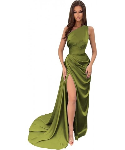 Women's One Shoulder Bridesmaid Dresses Long Satin Mermaid Formal Wedding Party Gowns with Slit IIF028 Olive Green $24.60 Dre...