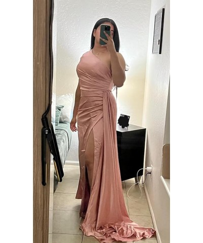 Women's One Shoulder Bridesmaid Dresses Long Satin Mermaid Formal Wedding Party Gowns with Slit IIF028 Olive Green $24.60 Dre...