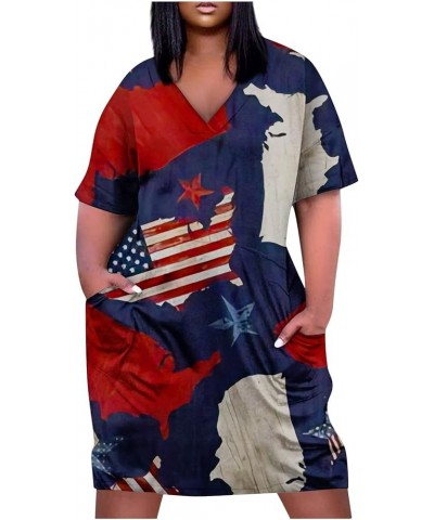 4Th of July Dress Women 2023 Plus Size American Flag Printed V-Neck Short Sleeve T Shirt Dress with Pockets Patriotic Outfits...