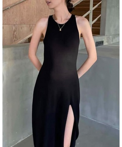 Women's Casual Tank Dress Crew Neck Sleeveless Split Thigh Bodycon A Line Midi Dress Knit Fall Dresses Black $15.94 Sweaters